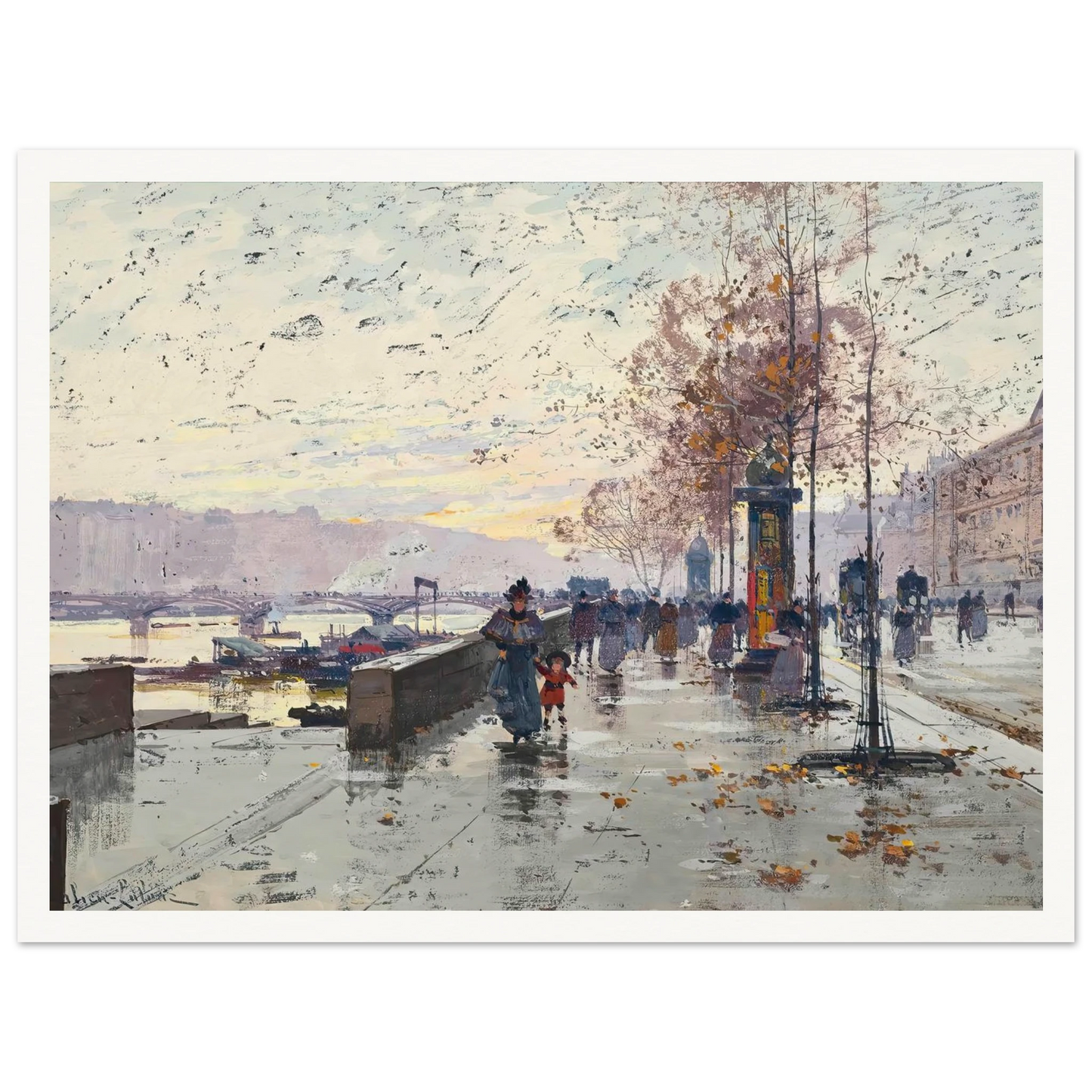 Figures at the Quai de Louvre, Paris Art Print | Eugene Galien Laloue-Quipham Collections