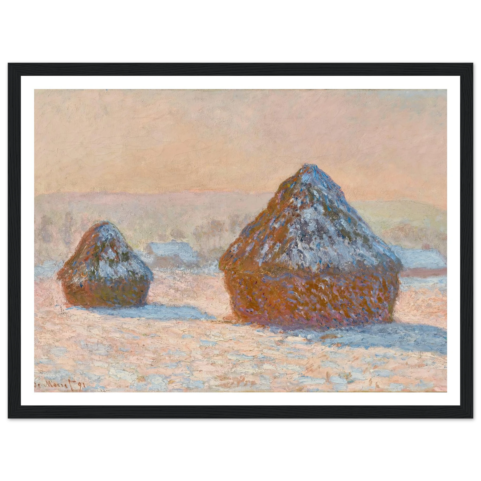Wheatstacks, Snow Effect, Morning (1891) Art Print | Claude Monet-Quipham Collections