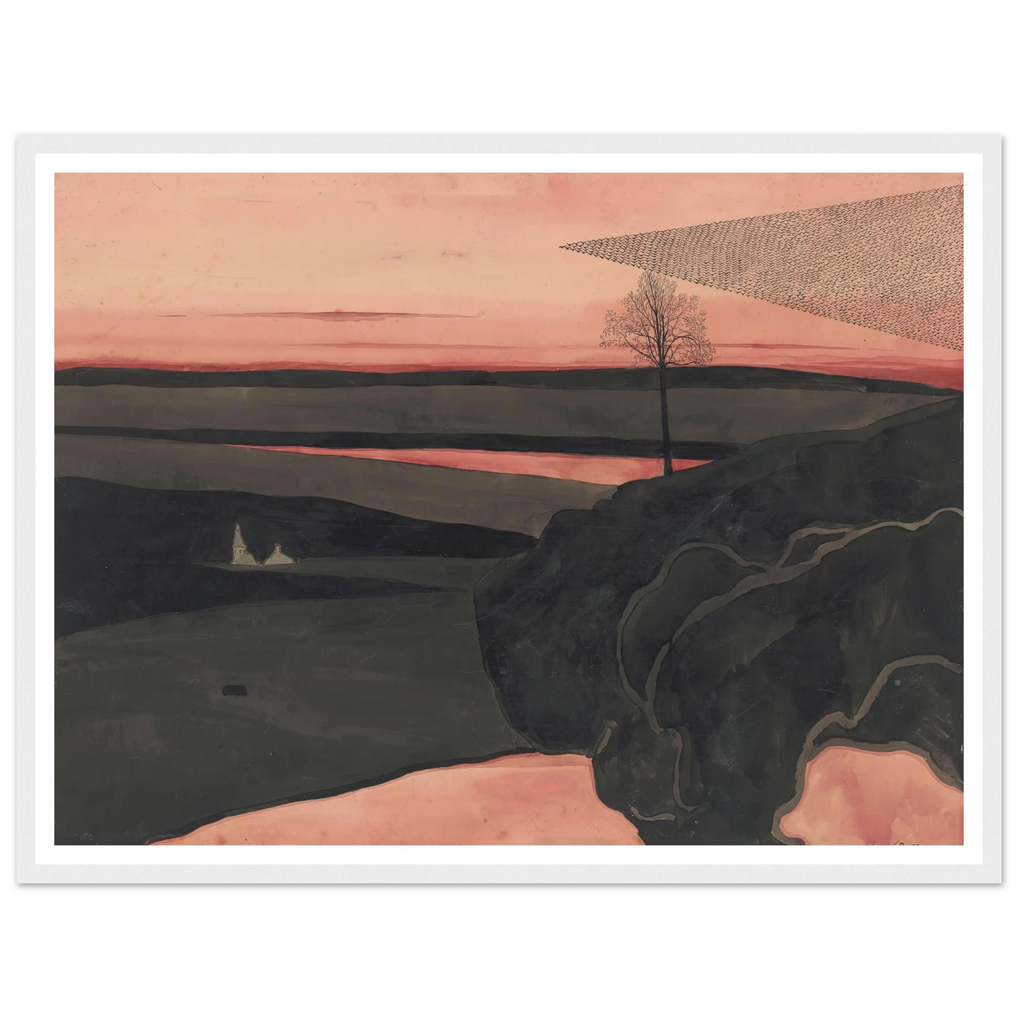 Landscape under a Red Evening Glow with Migratory Birds (1919) Art Print | Leon Spilliaert-Quipham Collections