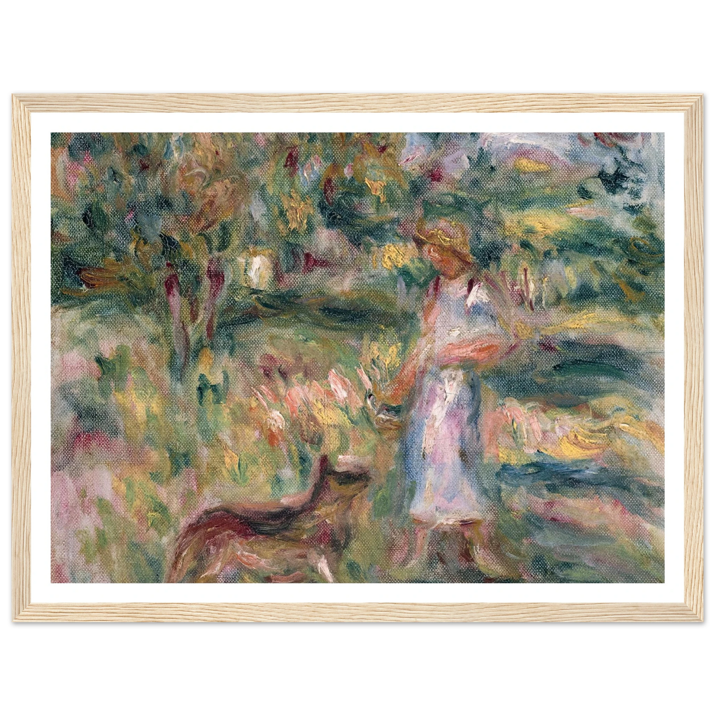 Paysage avec femme en bleu et Zaza à Cagnes (1919) Art Print | Pierre Auguste Renoir-Quipham Collections