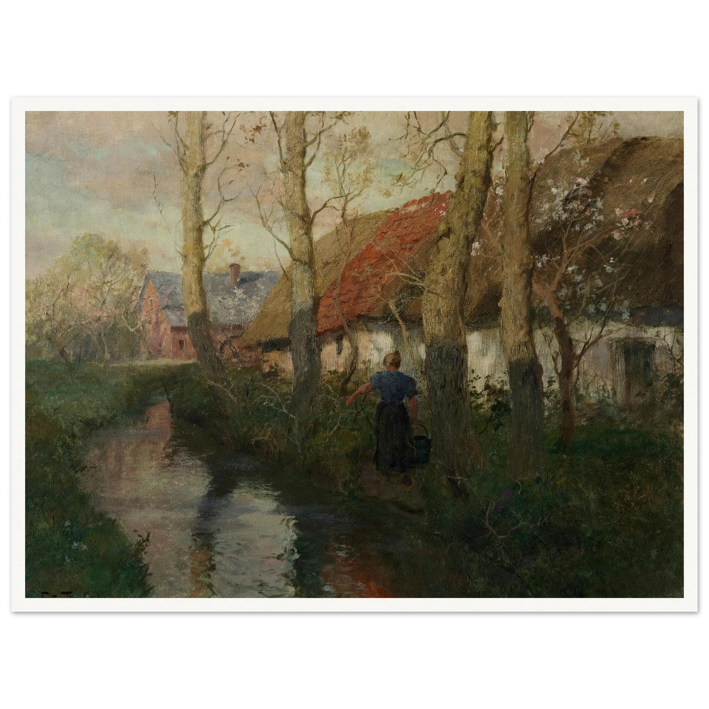 A River in Normandy with a Woman Carrying Water (circa 1894-1898) Art Print | Frits Thaulow-Quipham Collections