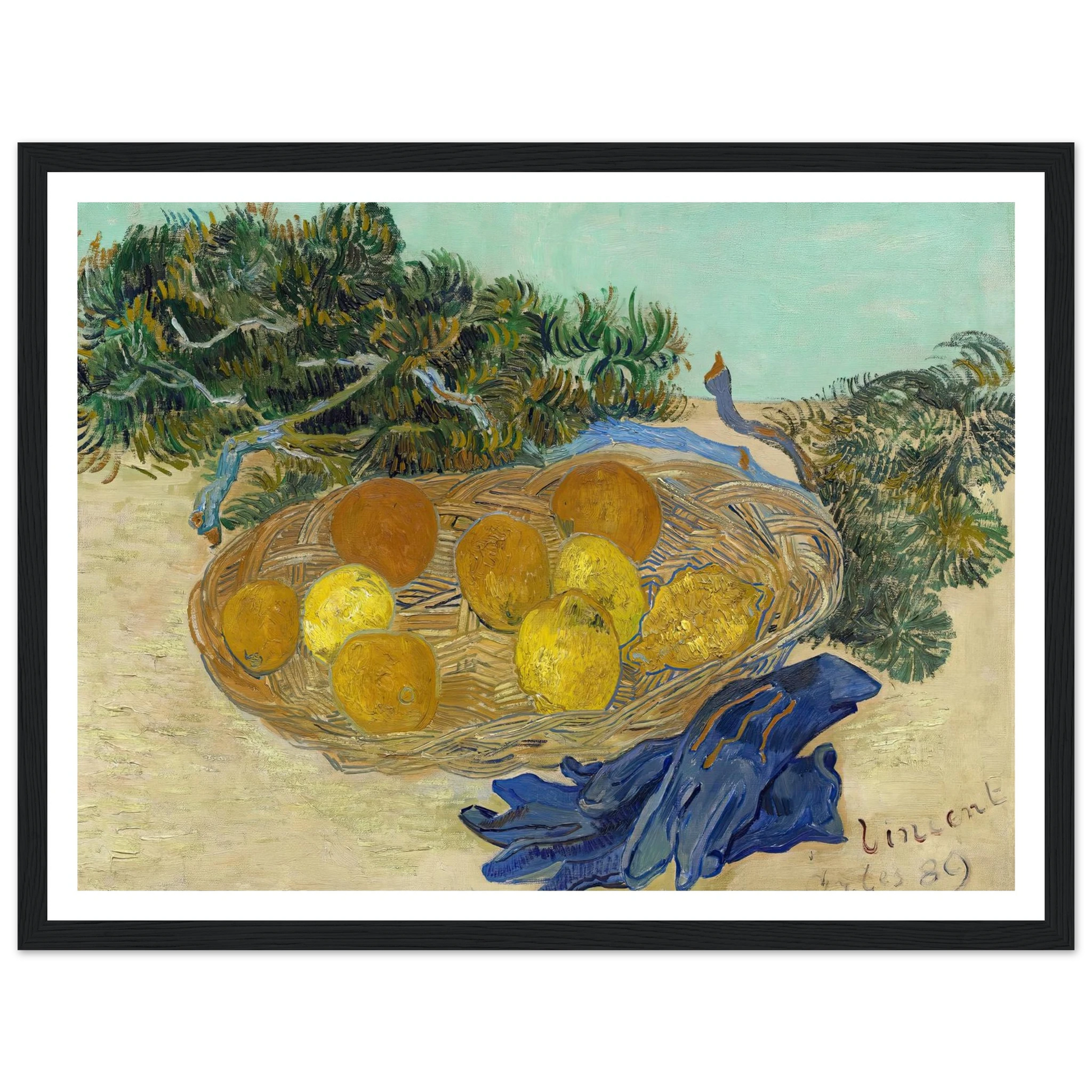 Still Life of Oranges and Lemons with Blue Gloves (1889) Art Print | Vincent van Gogh-Quipham Collections