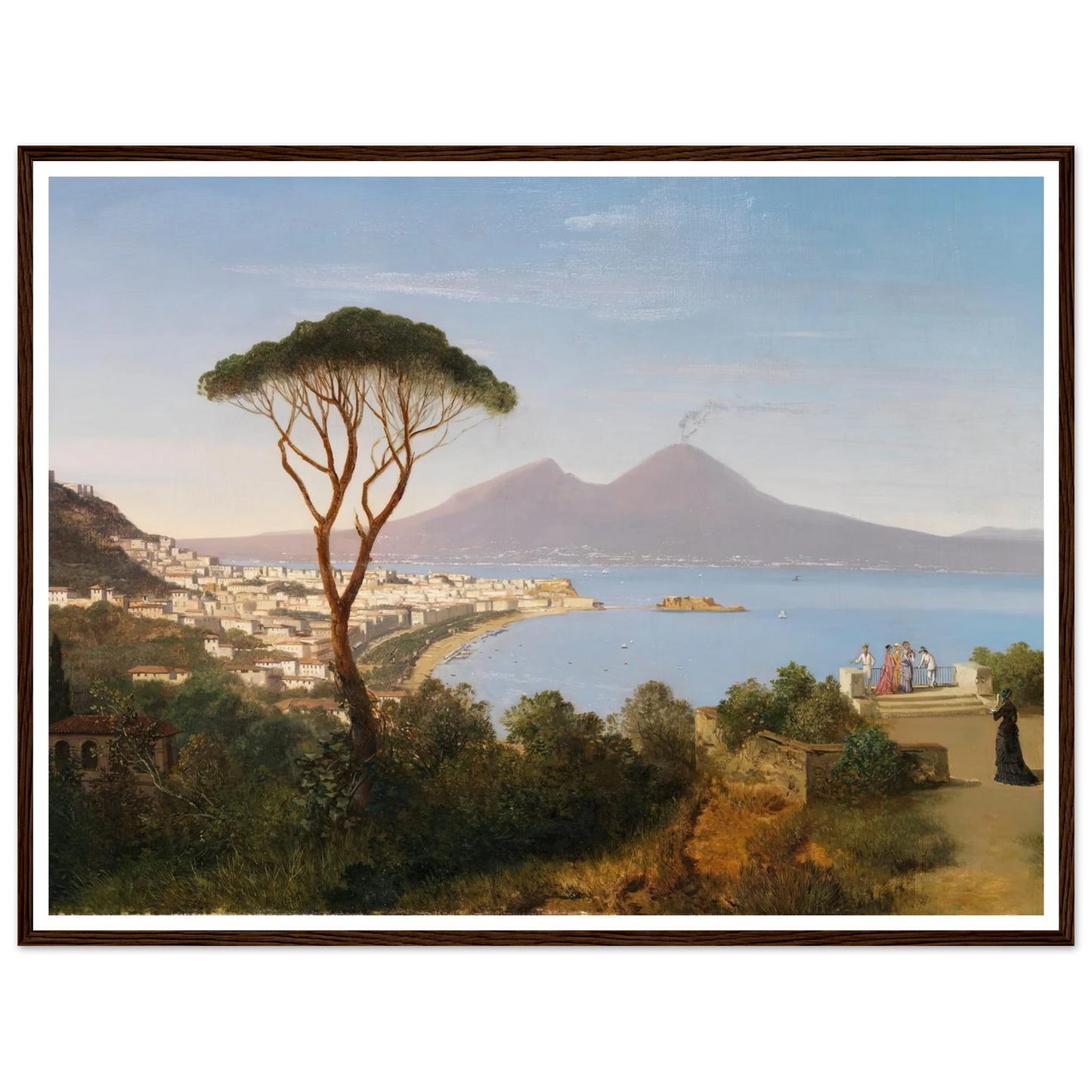 Blick vom Posillipo auf die weite Bucht von Neapel mit rauchendem Vesuv (Ca. 1850) Art Print | Albert Zimmermann-Quipham Collections