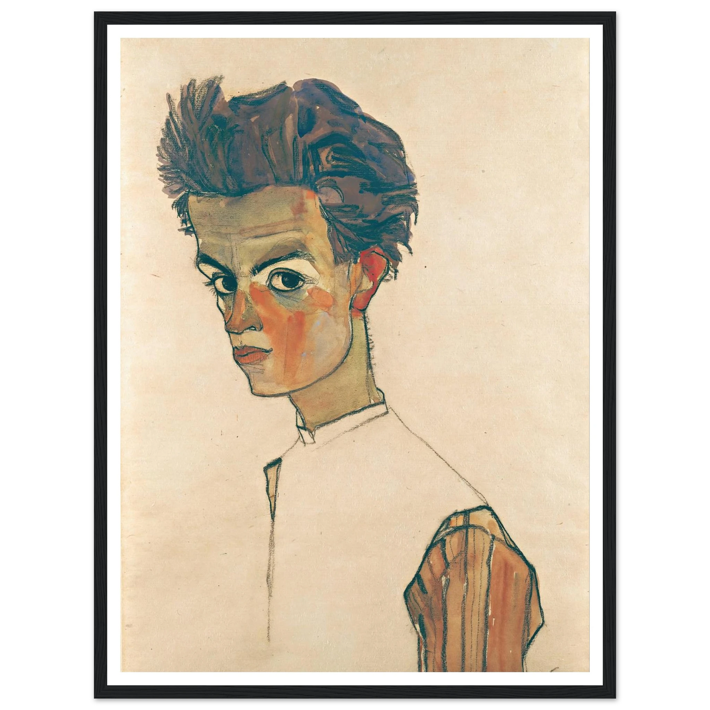 Self-Portrait with Striped Shirt (1910) Art Print | Egon Schiele-Quipham Collections