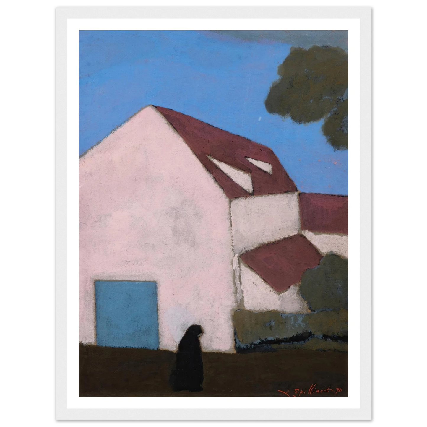 Ferme à la façade rose, silhouette de femme (1921) Art Print | Leon Spilliaert-Quipham Collections
