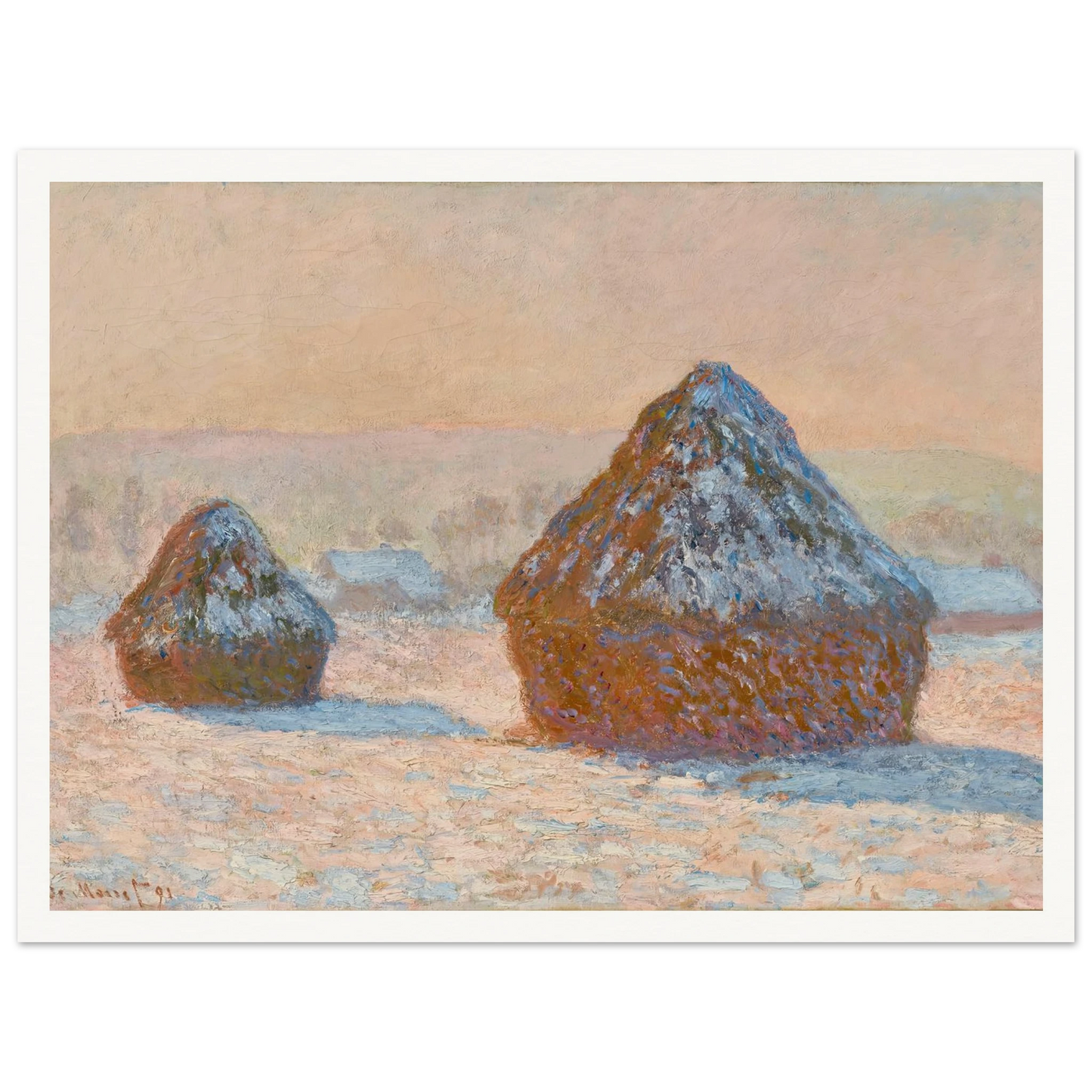 Wheatstacks, Snow Effect, Morning (1891) Art Print | Claude Monet-Quipham Collections