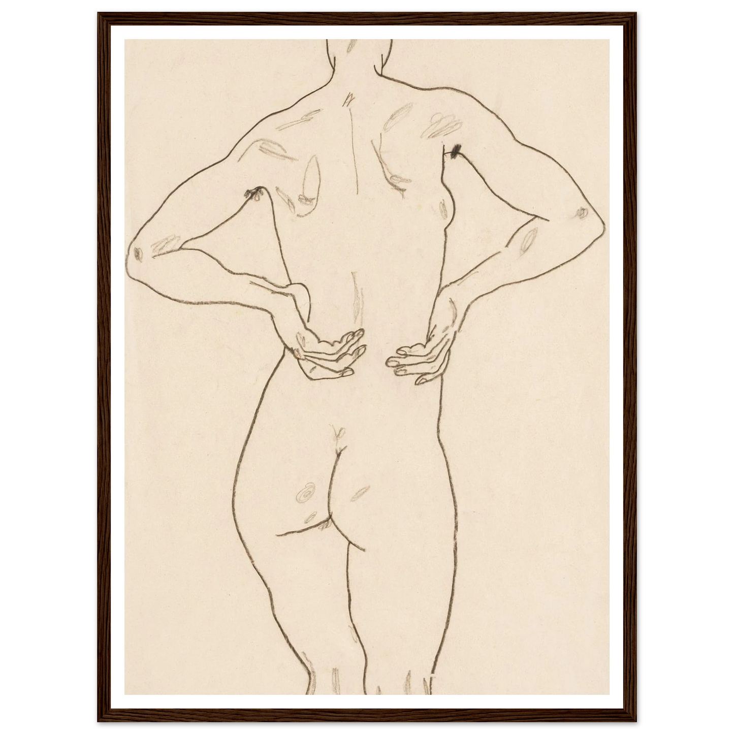 Weiblicher Rückenakt, die Hände auf der Hüfte Art Print | Egon Schiele-Quipham Collections