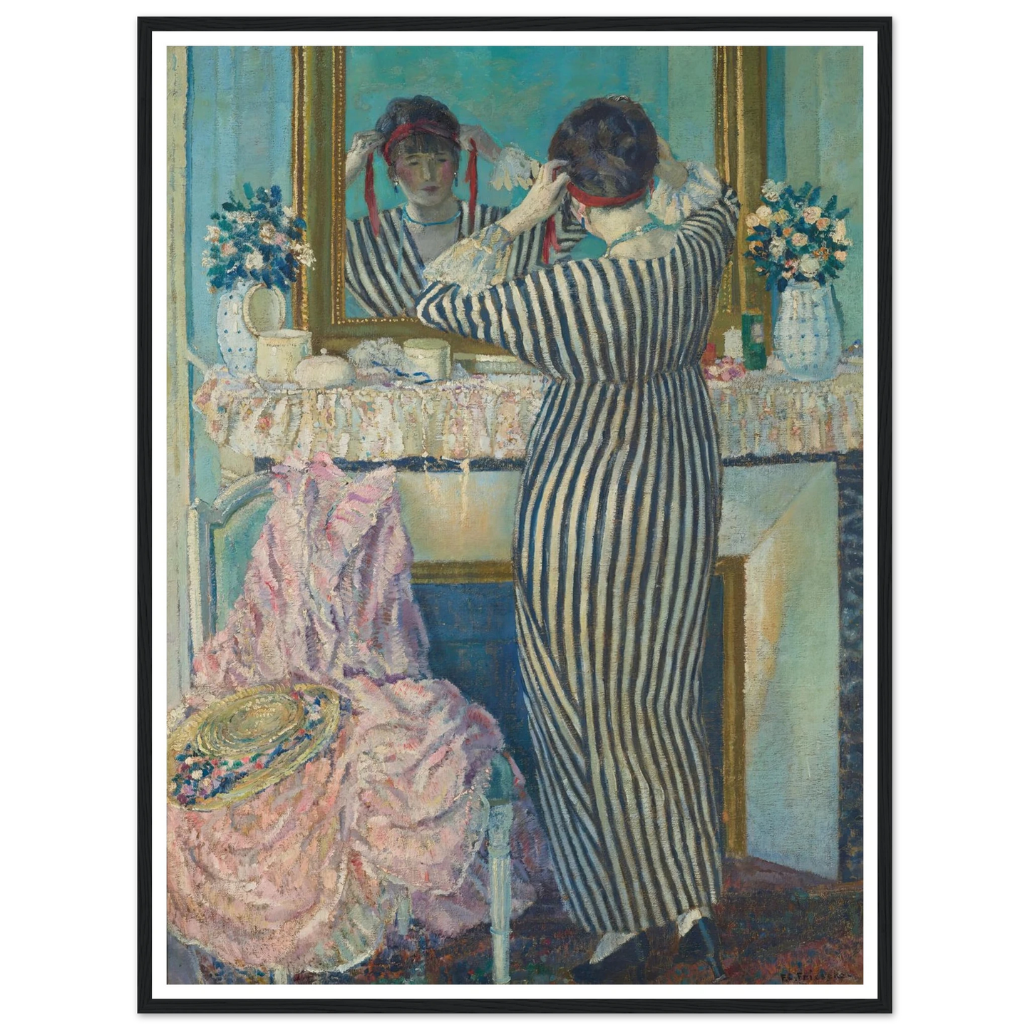 Girl Dressing Her Hair (Girl Arranging Her Headdress) (1912) Art Print | Frederick Carl Frieseke-Quipham Collections