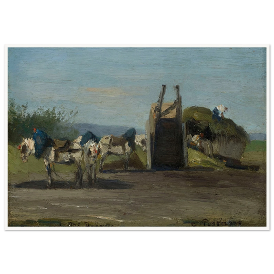 Chevaux blancs et charrettes (1862) Art Print | Camille Pissarro-Quipham Collections
