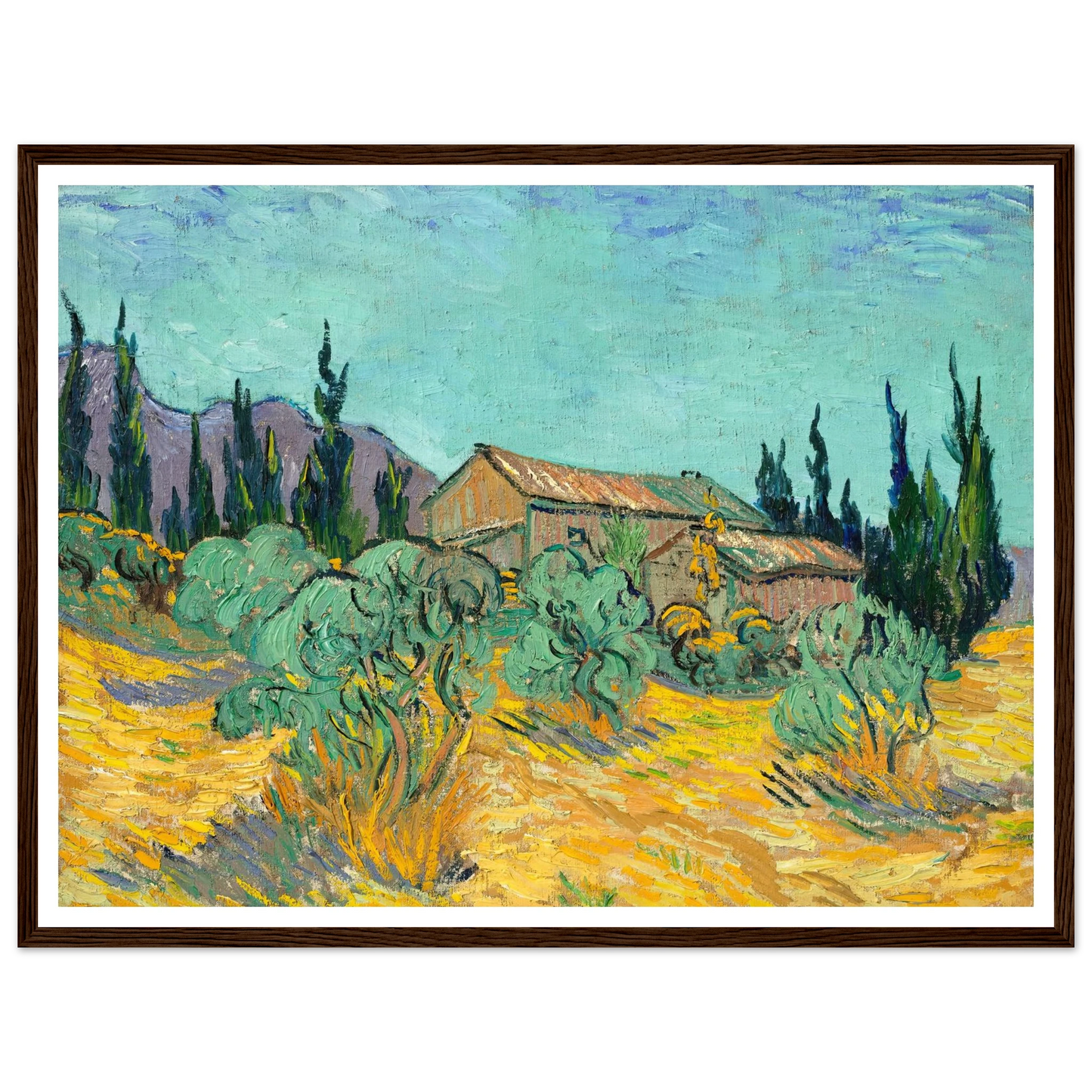 Cabanes de bois parmi les oliviers et cyprès (1889) Art Print | Vincent van Gogh-Quipham Collections