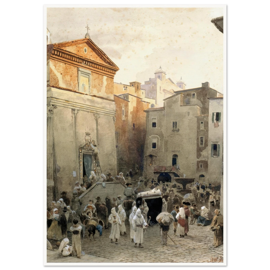 Funeral in Palestrina (circa 1857) Art Print | Oswald Achenbach-Quipham Collections