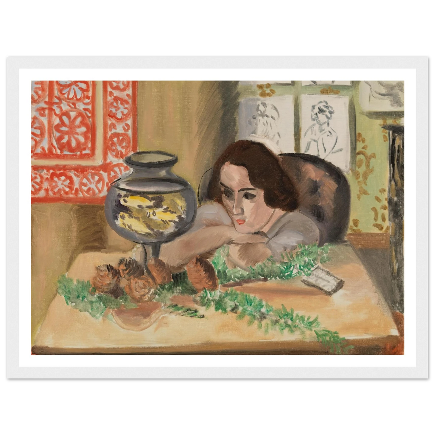 Young Woman before an Aquarium (Jeune fille devant un aquarium) (1921-1922) Art Print | Henri Matisse-Quipham Collections