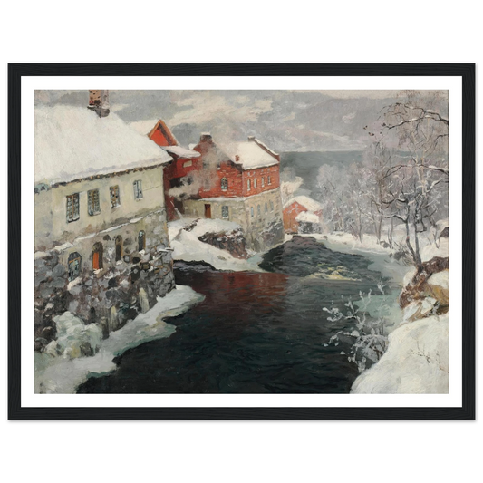 Fabriques en Norvège, les deux moulins sur la rivière Mesma (ca 1905) Art Print | Frits Thaulow - Framed Poster - 30x40 cm / 12x16″ - Black frame