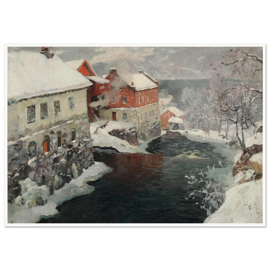 Fabriques en Norvège, les deux moulins sur la rivière Mesma (ca 1905) Art Print | Frits Thaulow - Framed Poster - 30x40 cm / 12x16″ - Black frame