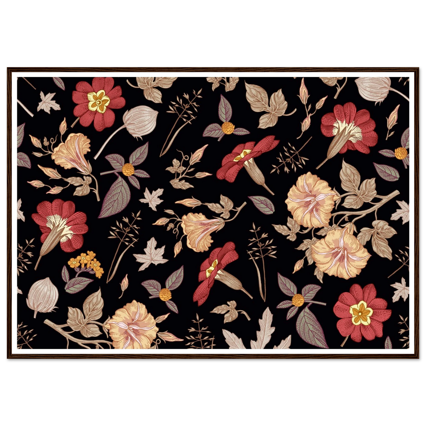 Faded Crimson Dark Vine Art Print | William Morris Inspired - Framed Poster - 30x30 cm / 12x12″ - Black frame