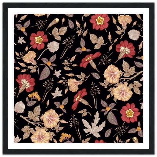 Faded Crimson Dark Vine Art Print | William Morris Inspired - Framed Poster - 30x30 cm / 12x12″ - Black frame