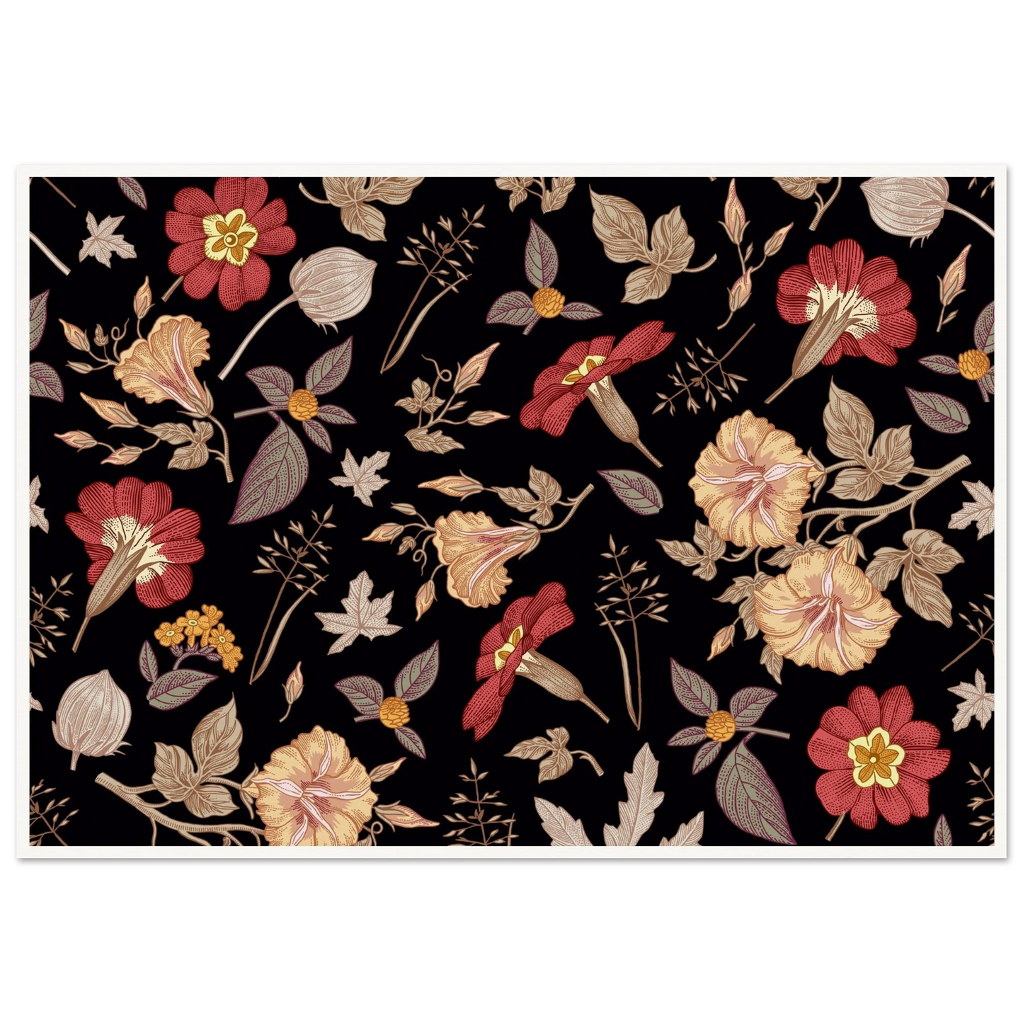 Faded Crimson Dark Vine Art Print | William Morris Inspired - Framed Poster - 30x30 cm / 12x12″ - Black frame