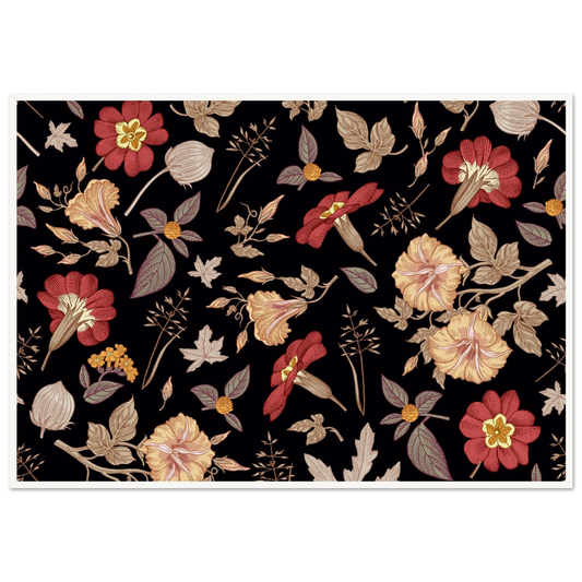 Faded Crimson Dark Vine Art Print | William Morris Inspired - Framed Poster - 30x30 cm / 12x12″ - Black frame