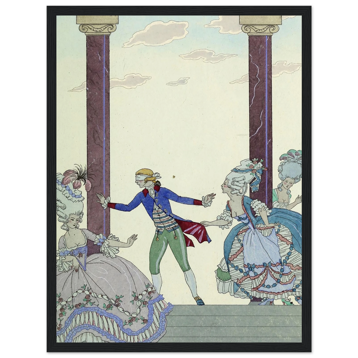 Falbalas et fanfreluches, Colin-Maillard (1925) Art Print | George Barbier - Framed Poster - 30x40 cm / 12x16″ - Black frame