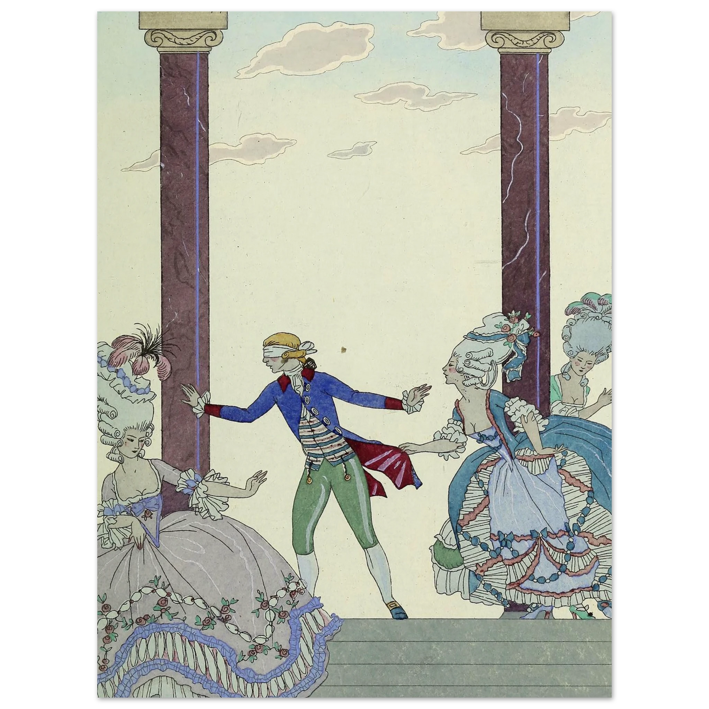 Falbalas et fanfreluches, Colin-Maillard (1925) Art Print | George Barbier - Framed Poster - 30x40 cm / 12x16″ - Black frame
