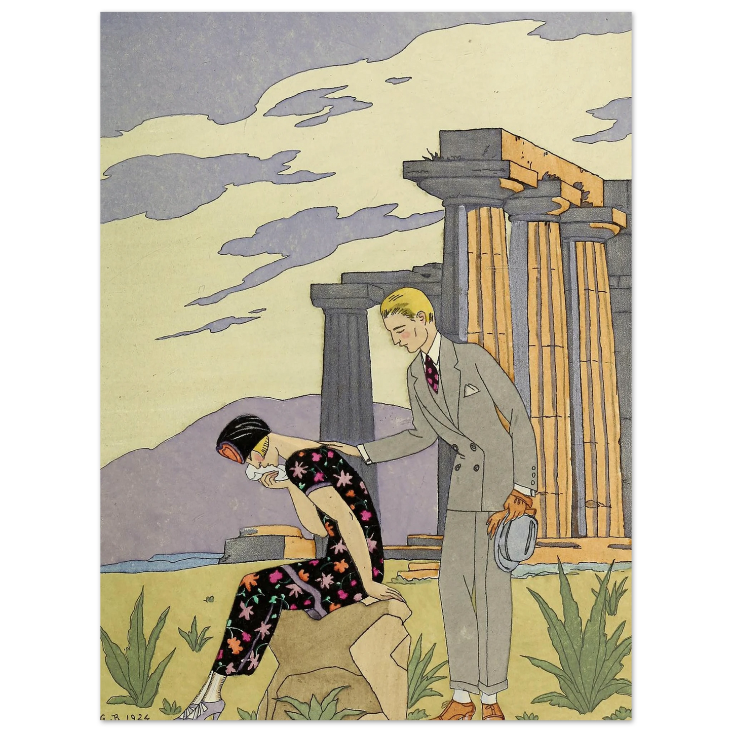 Falbalas et fanfreluches, Paestum (1925) Art Print | George Barbier - Framed Poster - 30x40 cm / 12x16″ - Black frame