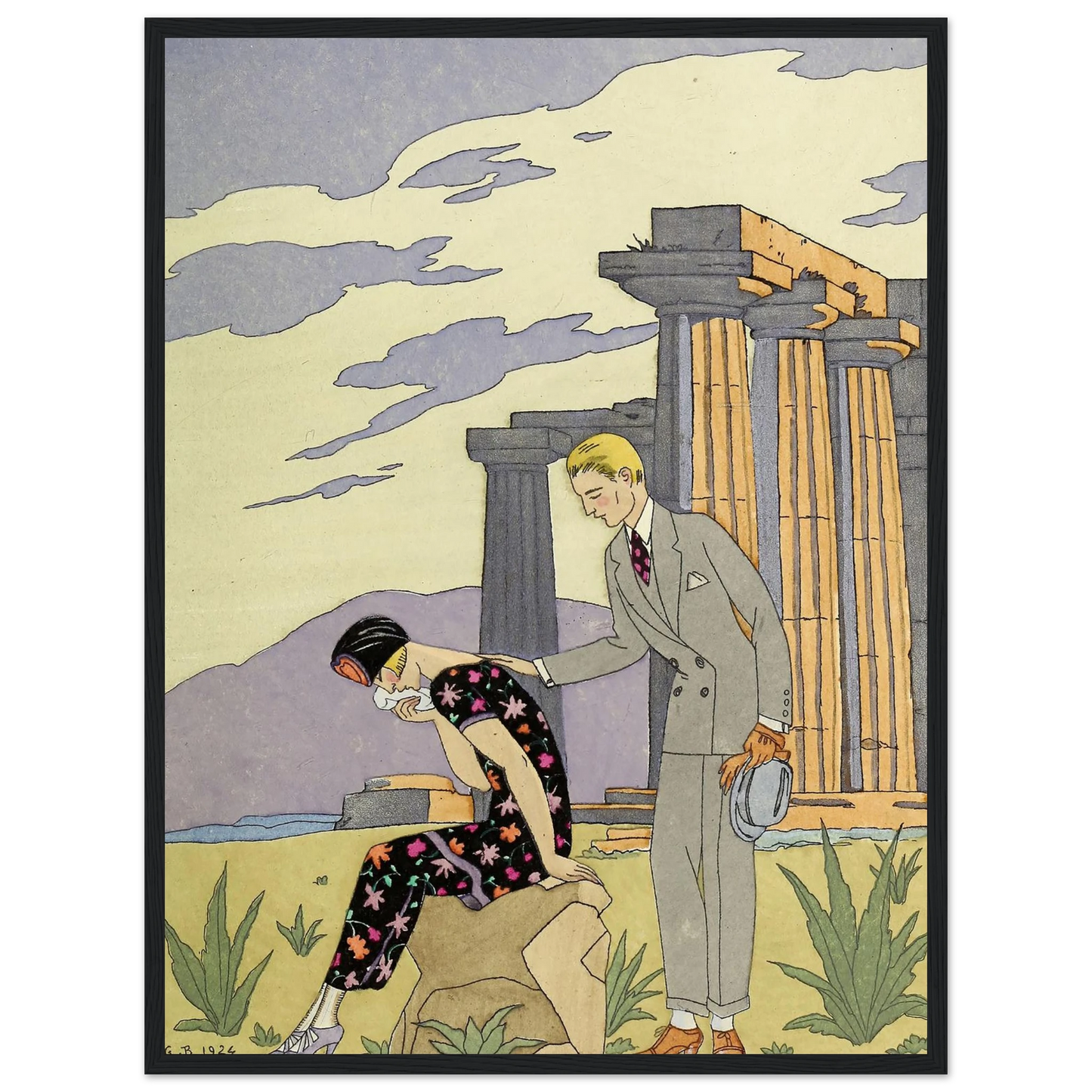 Falbalas et fanfreluches, Paestum (1925) Art Print | George Barbier - Framed Poster - 30x40 cm / 12x16″ - Black frame