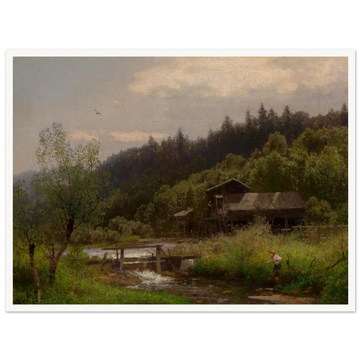 Farm House by the Creek Art Print | Hermann Ottomar Herzog - Framed Poster - 30x40 cm / 12x16″ - Black frame