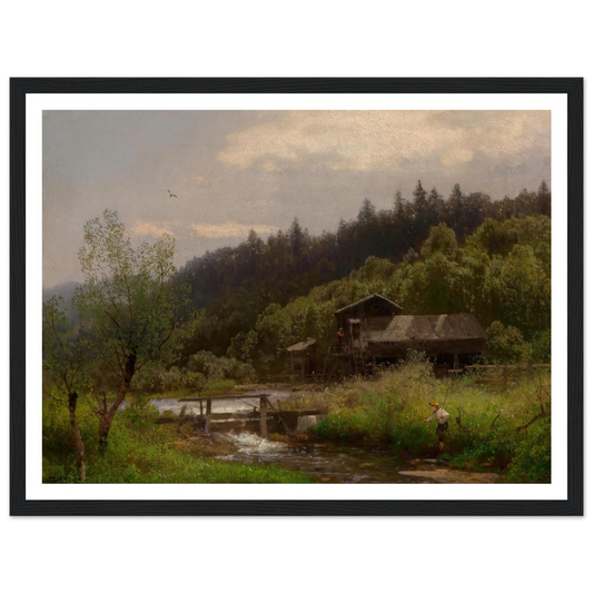 Farm House by the Creek Art Print | Hermann Ottomar Herzog - Framed Poster - 30x40 cm / 12x16″ - Black frame