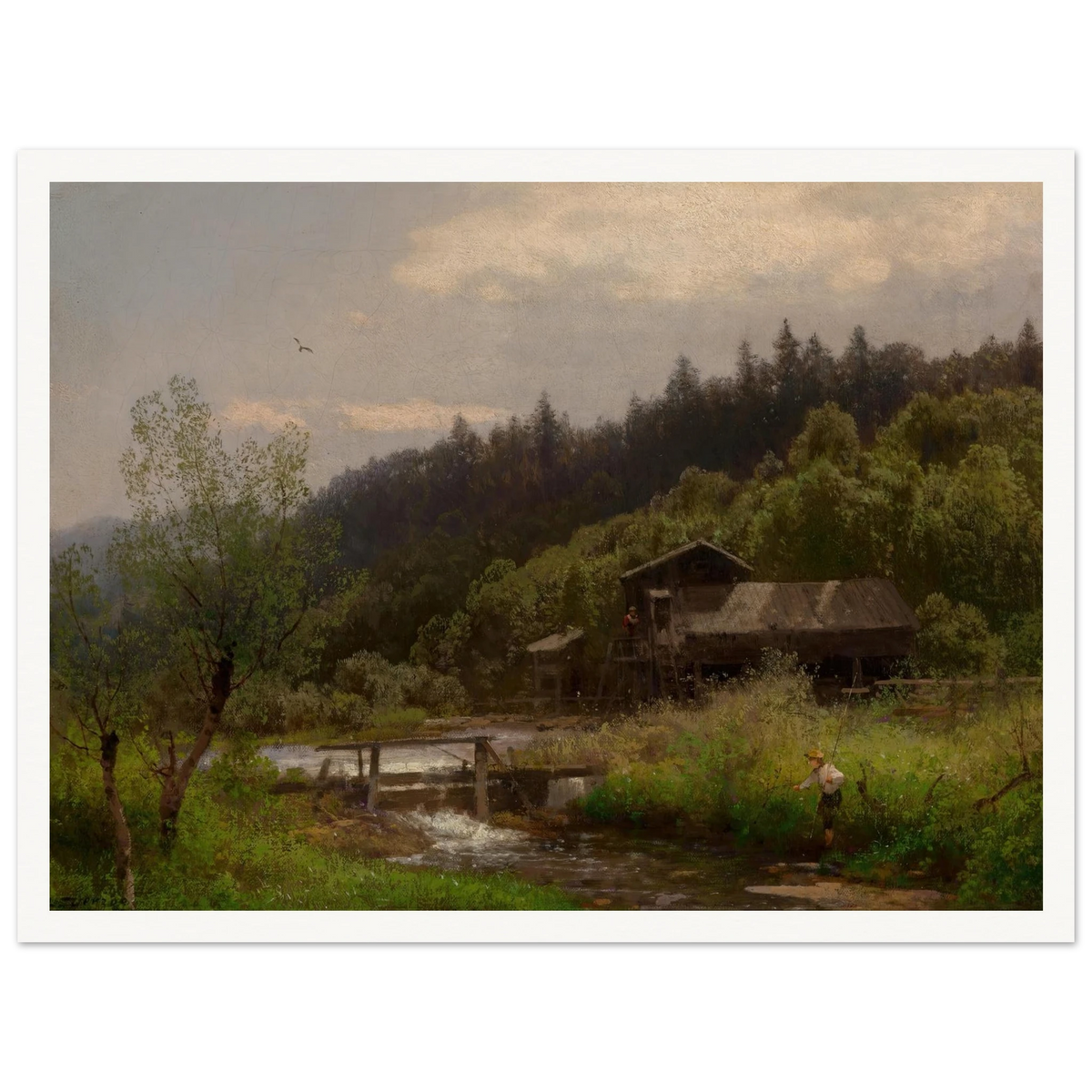 Farm House by the Creek Art Print | Hermann Ottomar Herzog - Framed Poster - 30x40 cm / 12x16″ - Black frame