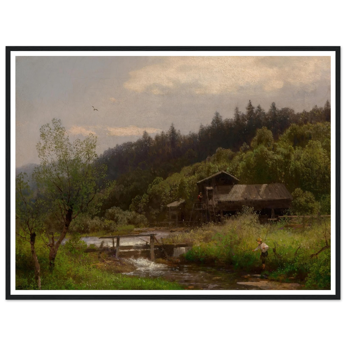 Farm House by the Creek Art Print | Hermann Ottomar Herzog - Framed Poster - 30x40 cm / 12x16″ - Black frame