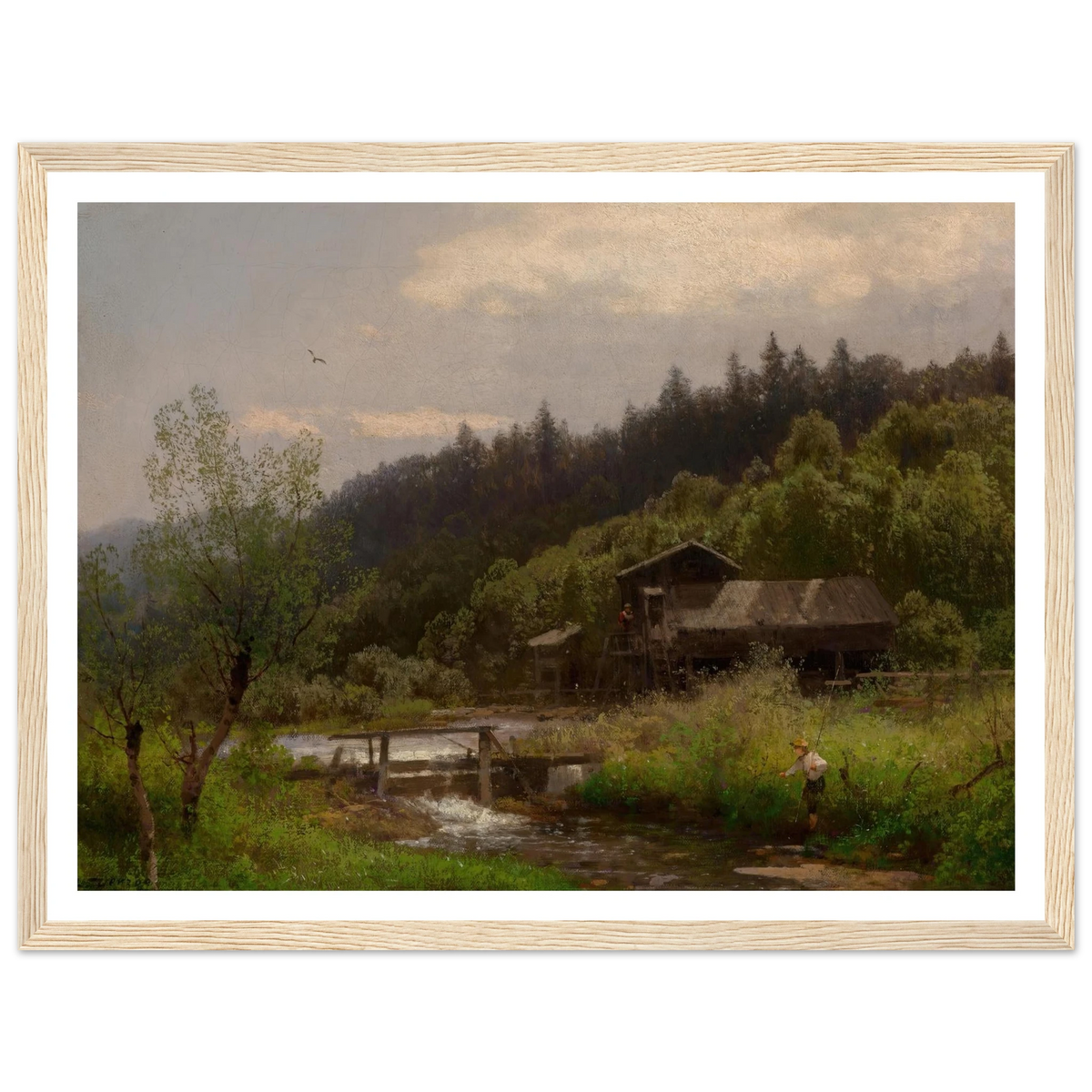 Farm House by the Creek Art Print | Hermann Ottomar Herzog - Framed Poster - 30x40 cm / 12x16″ - Black frame