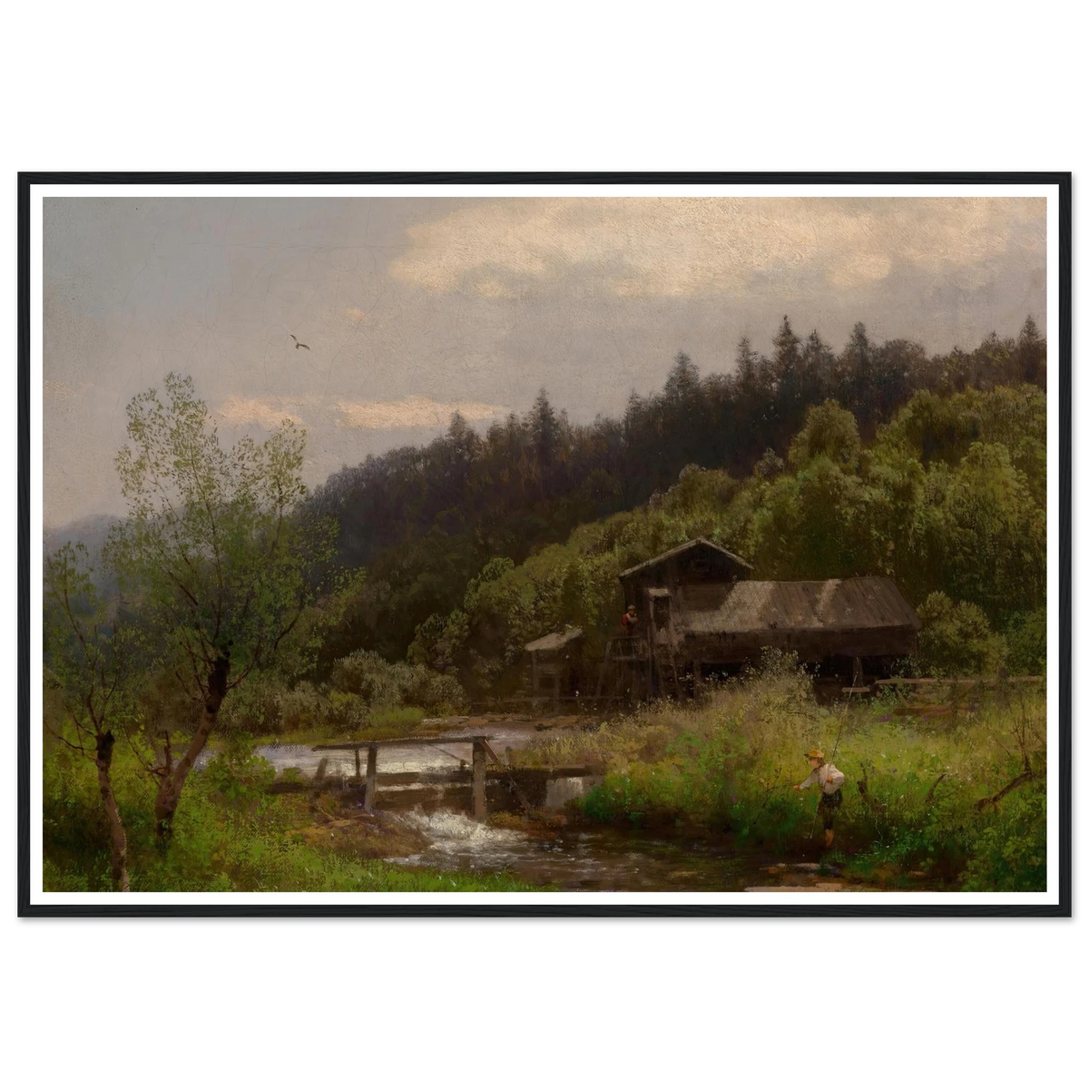 Farm House by the Creek Art Print | Hermann Ottomar Herzog - Framed Poster - 30x40 cm / 12x16″ - Black frame