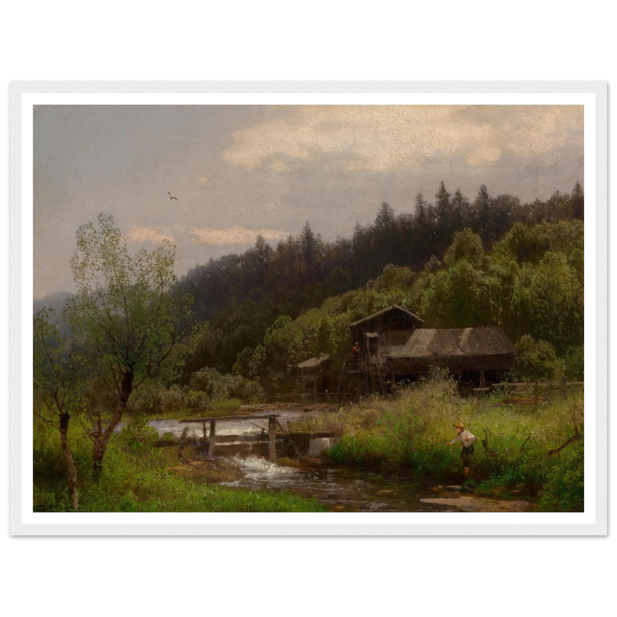 Farm House by the Creek Art Print | Hermann Ottomar Herzog - Framed Poster - 30x40 cm / 12x16″ - Black frame
