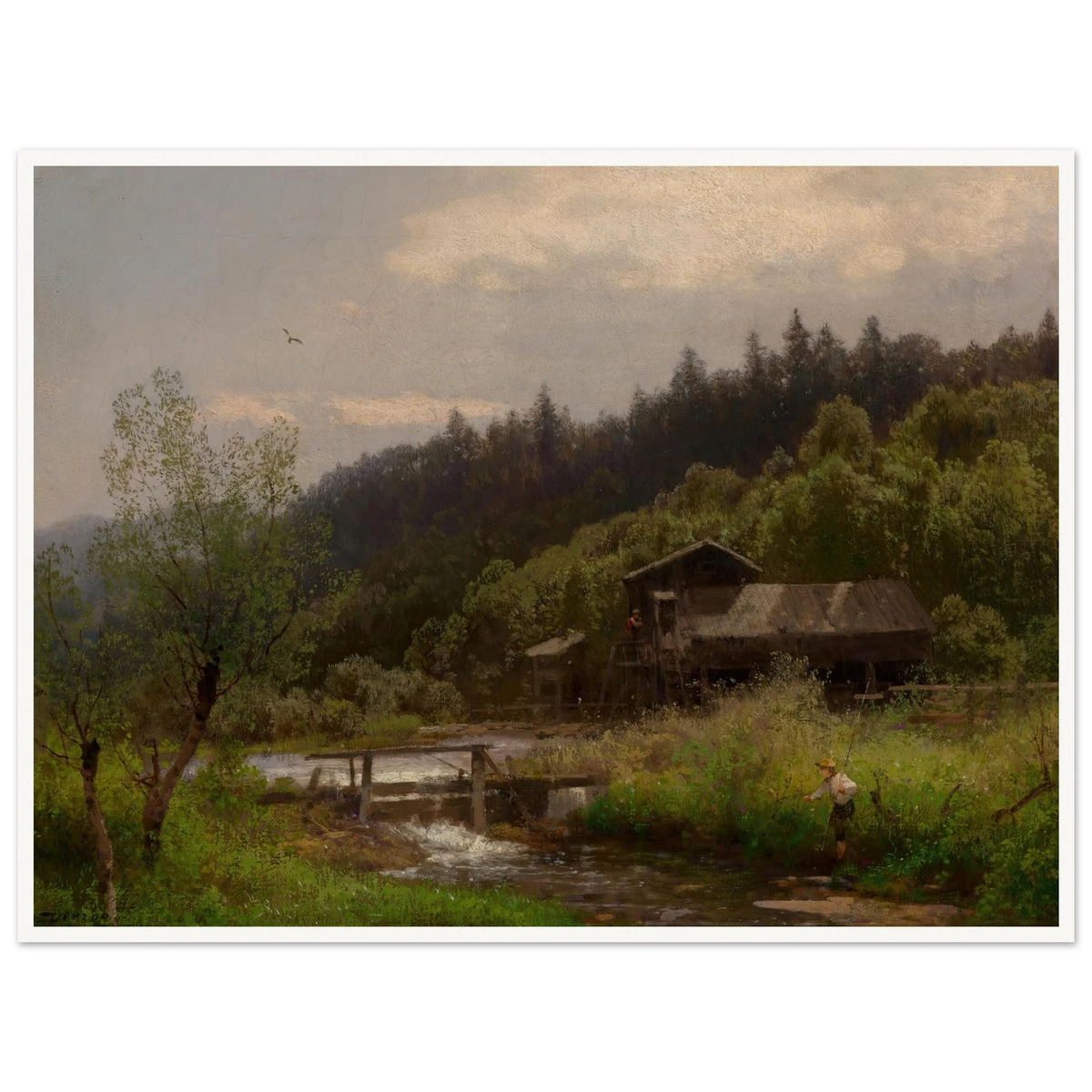 Farm House by the Creek Art Print | Hermann Ottomar Herzog - Framed Poster - 30x40 cm / 12x16″ - Black frame
