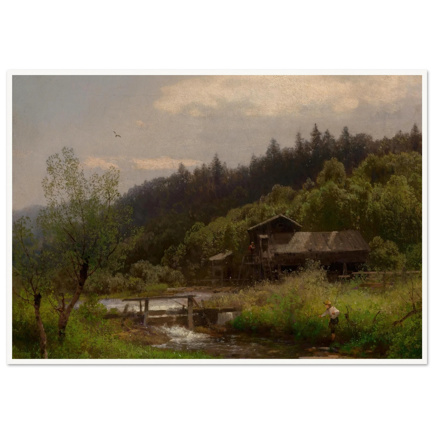 Farm House by the Creek Art Print | Hermann Ottomar Herzog - Framed Poster - 30x40 cm / 12x16″ - Black frame