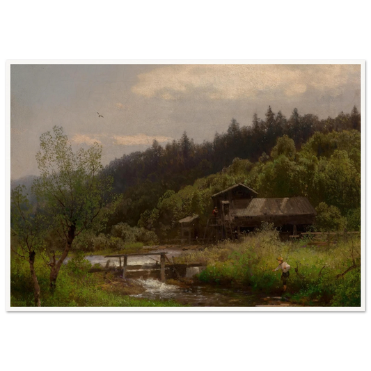 Farm House by the Creek Art Print | Hermann Ottomar Herzog - Framed Poster - 30x40 cm / 12x16″ - Black frame