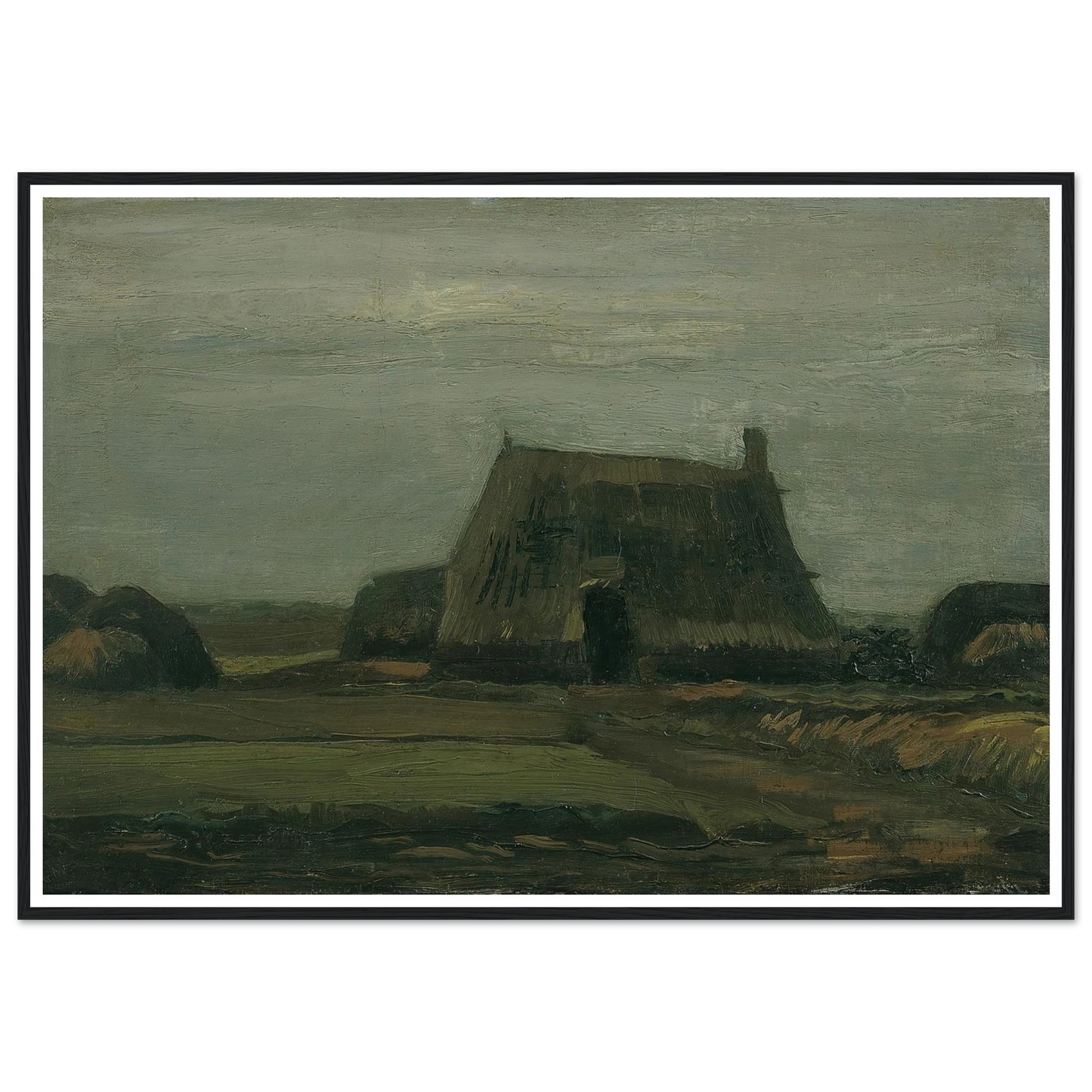 Farm with stacks of peat (1883) Art Print | Vincent van Gogh - Framed Poster - 30x40 cm / 12x16″ - Black frame