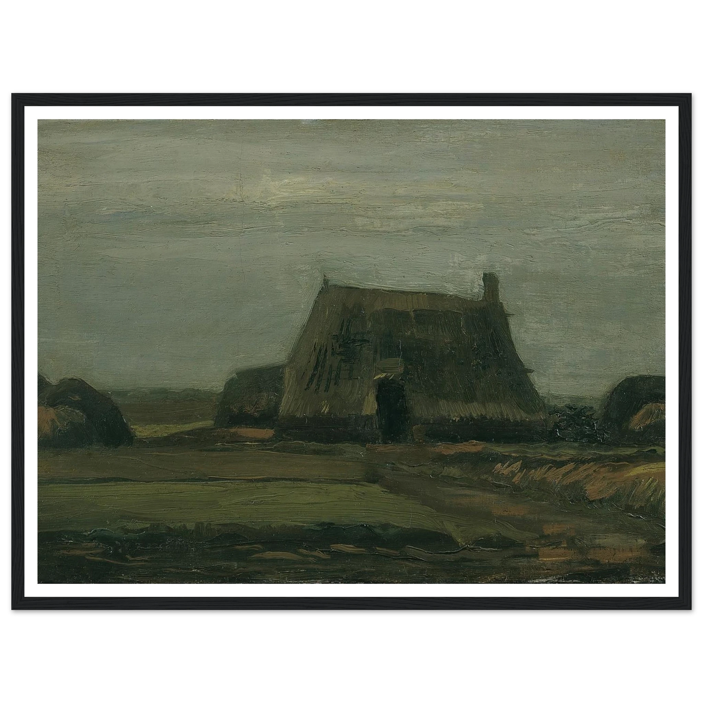 Farm with stacks of peat (1883) Art Print | Vincent van Gogh - Framed Poster - 30x40 cm / 12x16″ - Black frame