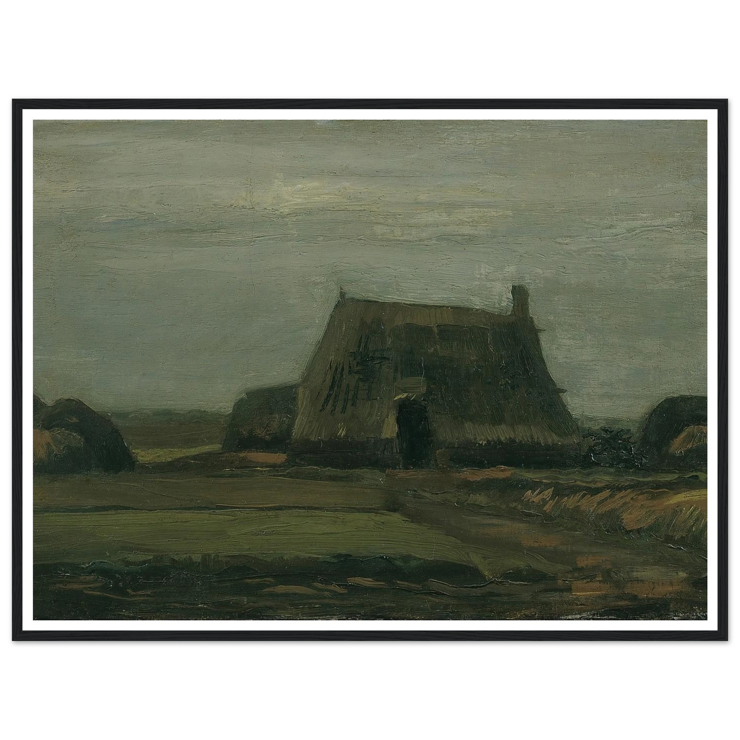 Farm with stacks of peat (1883) Art Print | Vincent van Gogh - Framed Poster - 30x40 cm / 12x16″ - Black frame