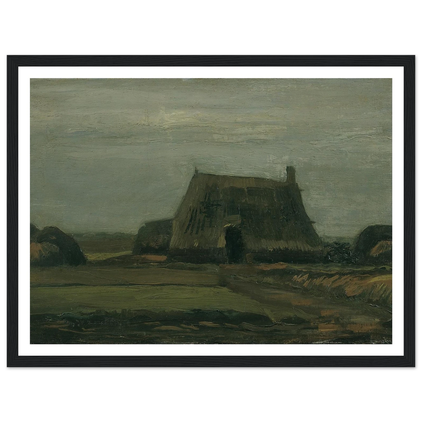 Farm with stacks of peat (1883) Art Print | Vincent van Gogh - Framed Poster - 30x40 cm / 12x16″ - Black frame