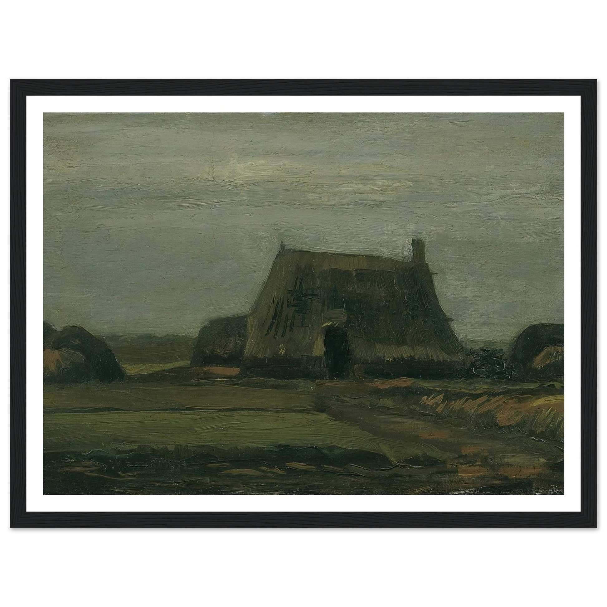 Farm with stacks of peat (1883) Art Print | Vincent van Gogh - Framed Poster - 30x40 cm / 12x16″ - Black frame