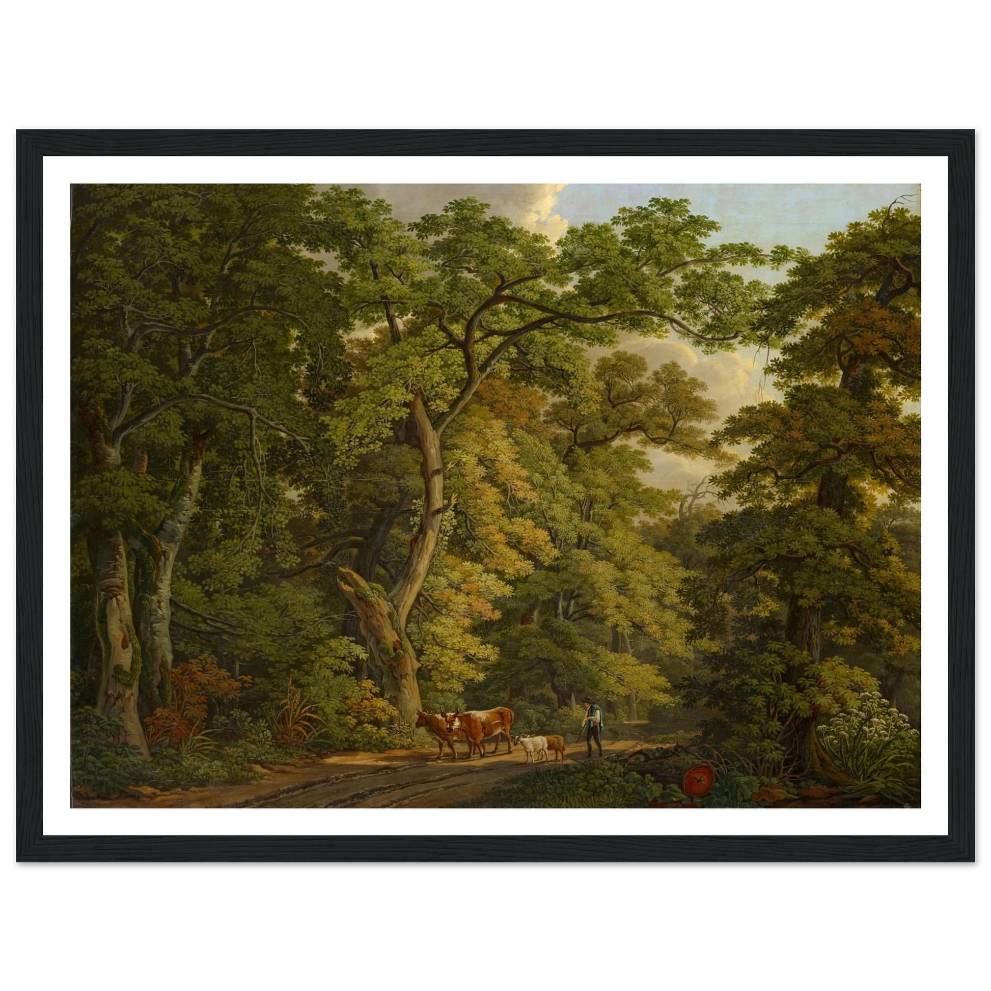 Farmer with Cattle in the Hard near Basel (1813) Art Print | Peter Birmann - Framed Poster - 30x40 cm / 12x16″ - Black frame