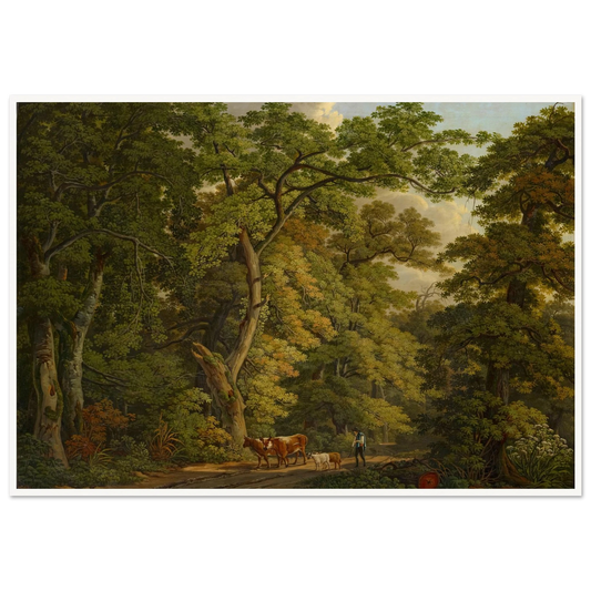 Farmer with Cattle in the Hard near Basel (1813) Art Print | Peter Birmann - Framed Poster - 30x40 cm / 12x16″ - Black frame