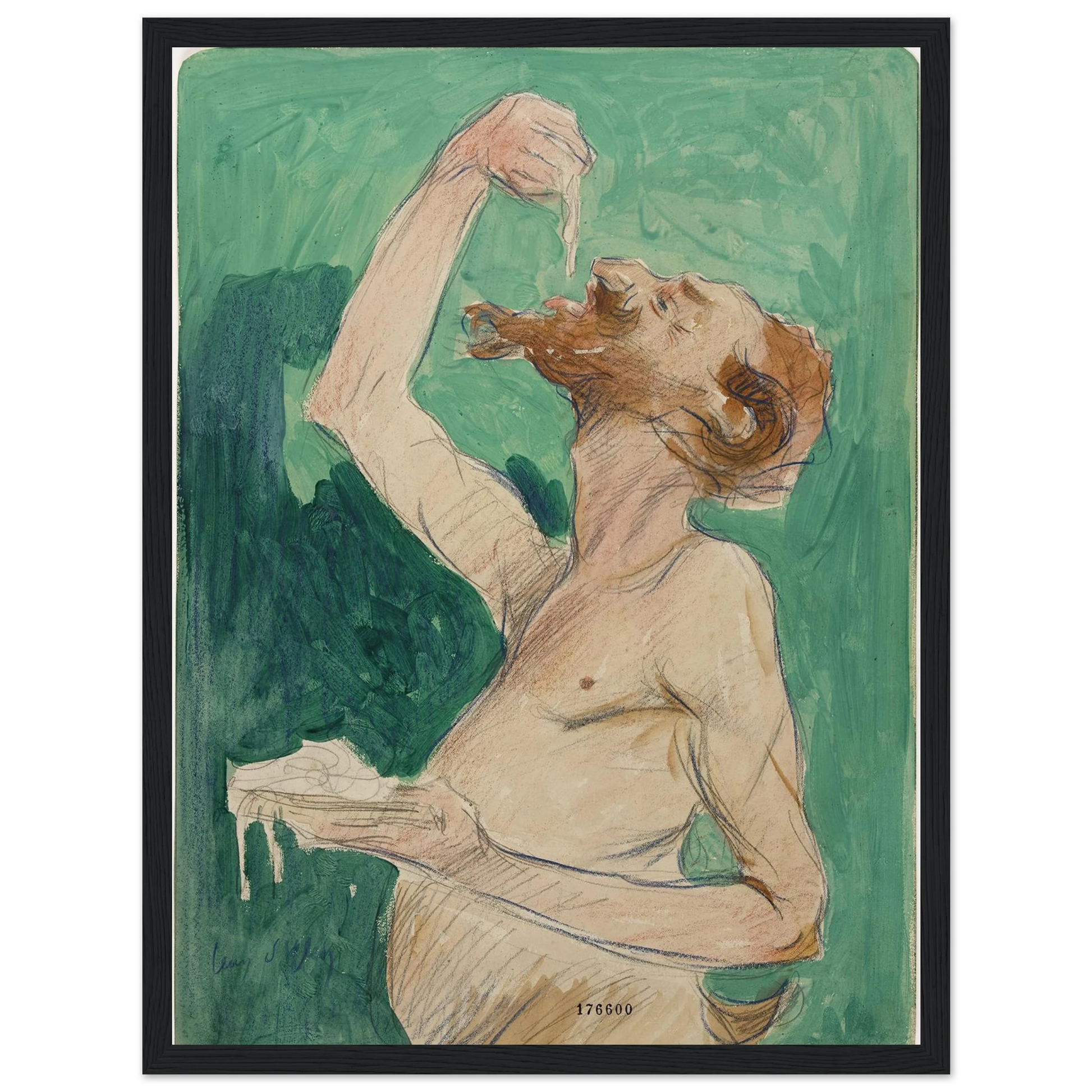 Faune mangeant des spaghettis (1920) Art Print | Jean Dylen - Framed Poster - 30x40 cm / 12x16″ - Black frame