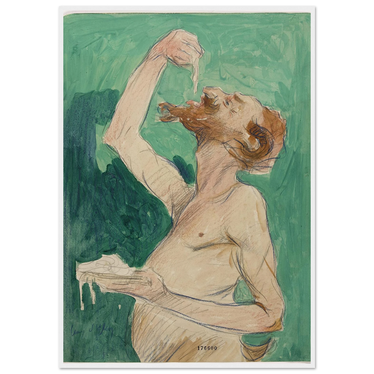 Faune mangeant des spaghettis (1920) Art Print | Jean Dylen - Framed Poster - 30x40 cm / 12x16″ - Black frame