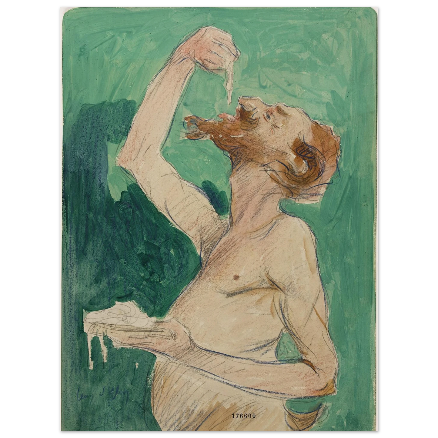 Faune mangeant des spaghettis (1920) Art Print | Jean Dylen - Framed Poster - 30x40 cm / 12x16″ - Black frame