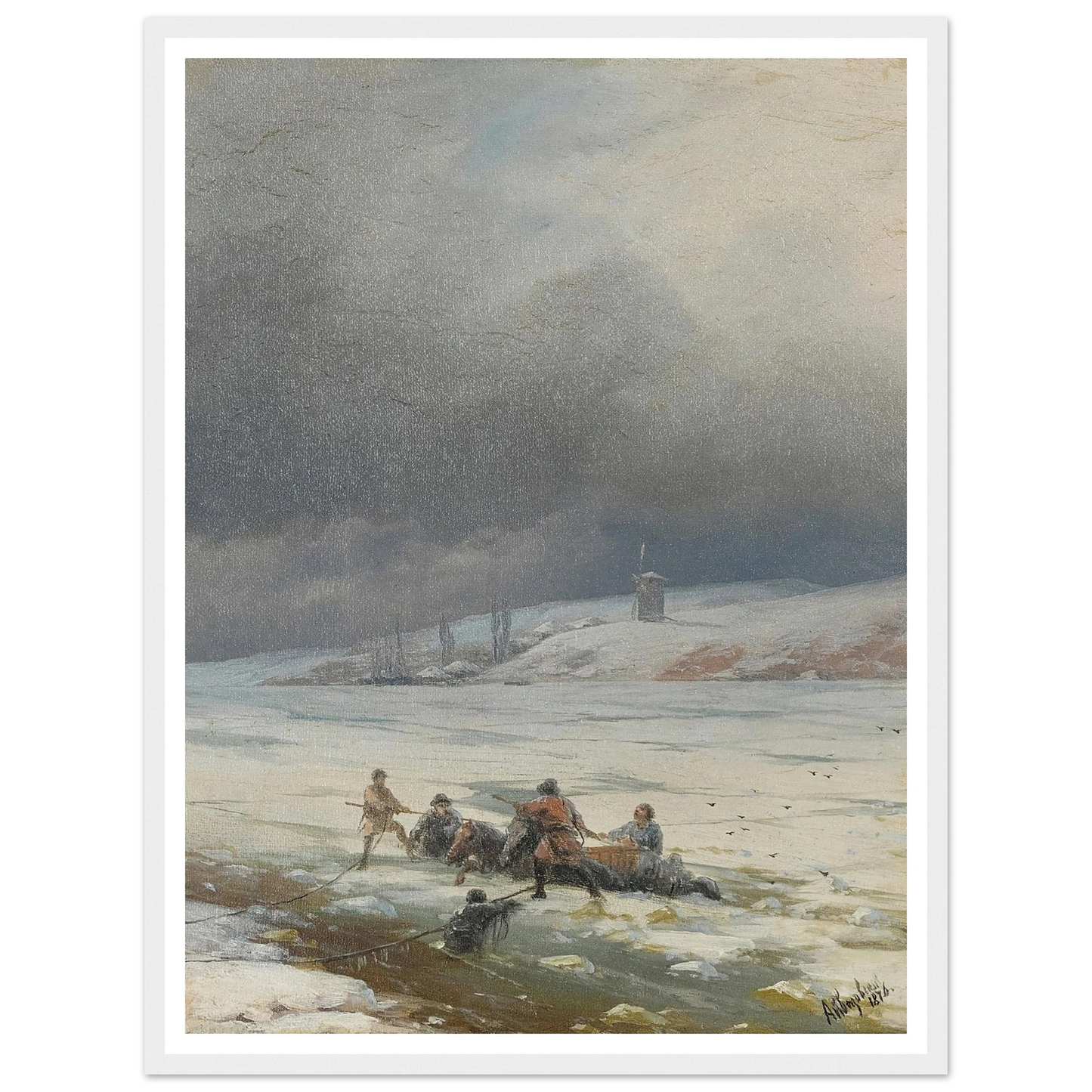 Hauling a Horse and Cart out of the Ice (1876) Art Print | Ivan Konstantinovich Aivazovsky-Quipham Collections