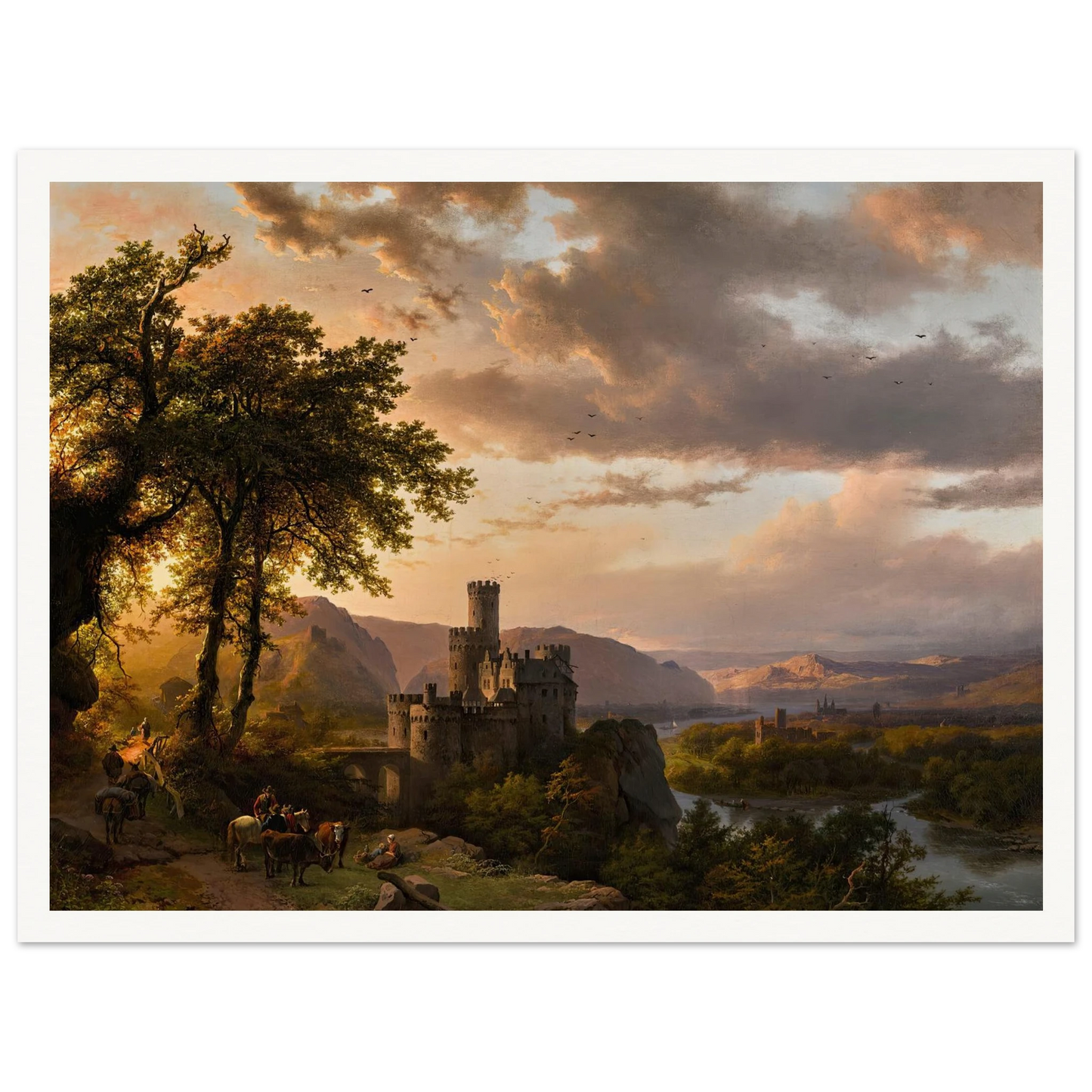 A hilly landscape with castle and travelers on a path (1855) Art Print | Barend Cornelis Koekkoek-Quipham Collections