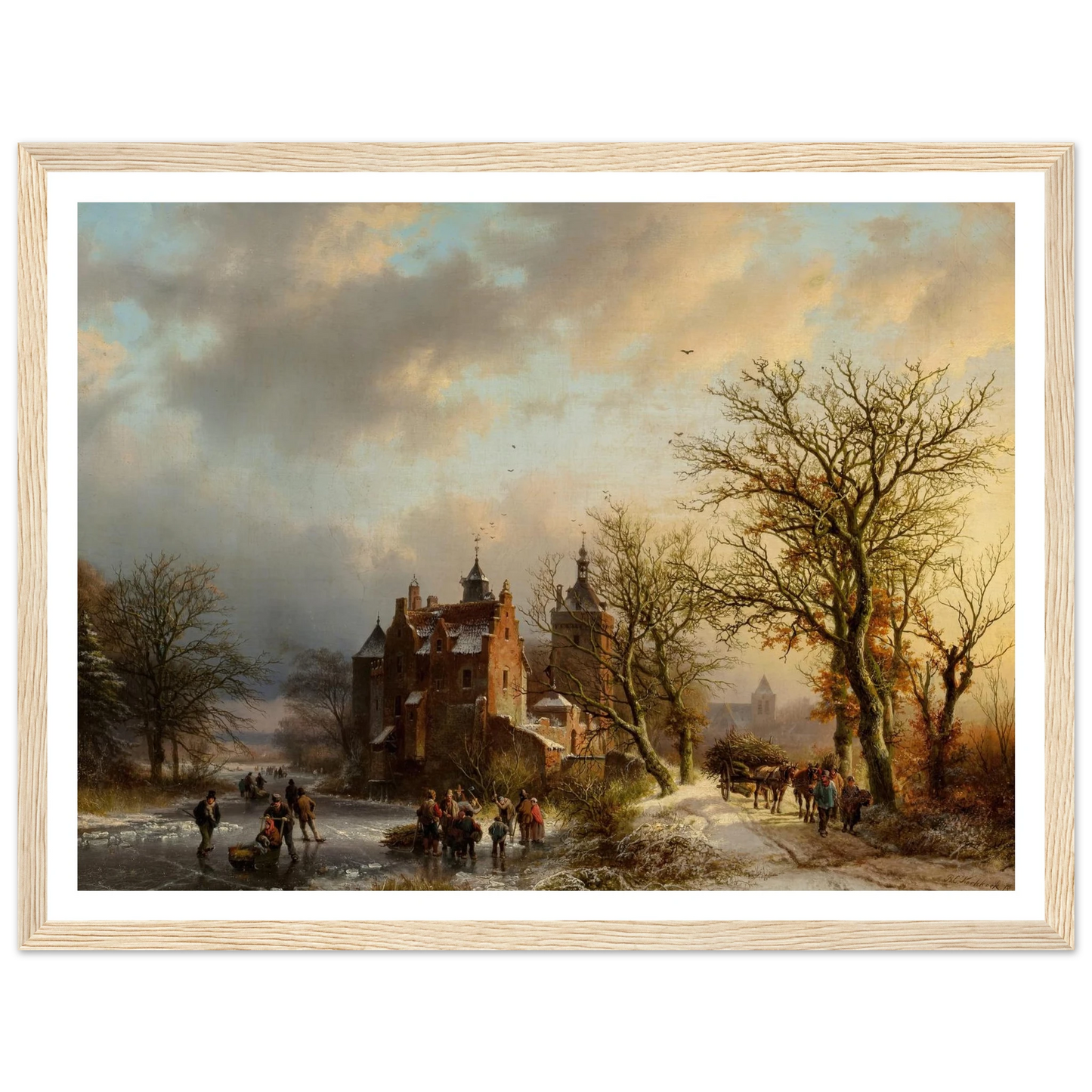 Winter landscape with wood gatherers and skaters (1854) Art Print | Barend Cornelis Koekkoek-Quipham Collections