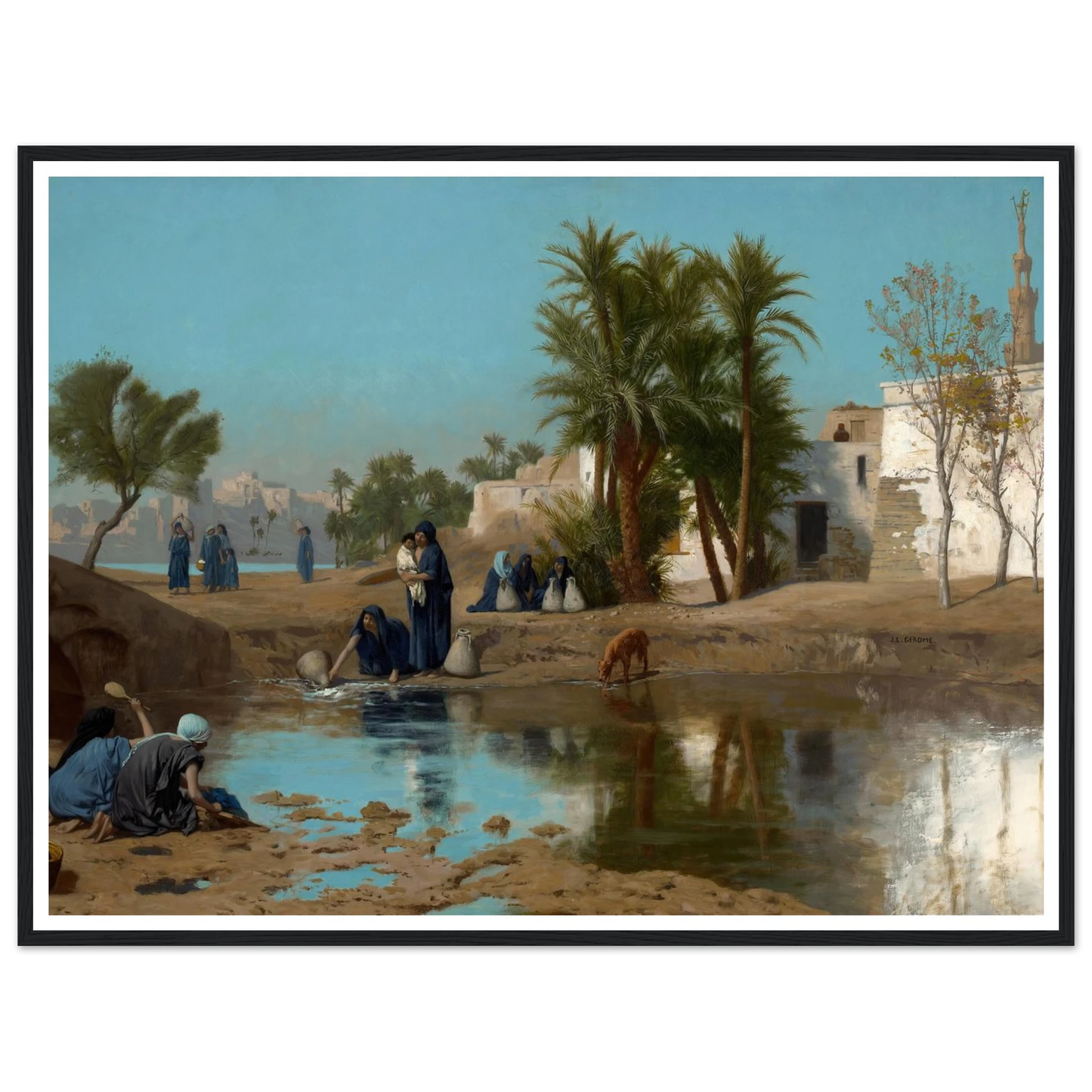 Fellah Women Drawing Water (c. 1873–75) Art Print | Jean Leon Gerome - Framed Poster - 30x40 cm / 12x16″ - Black frame